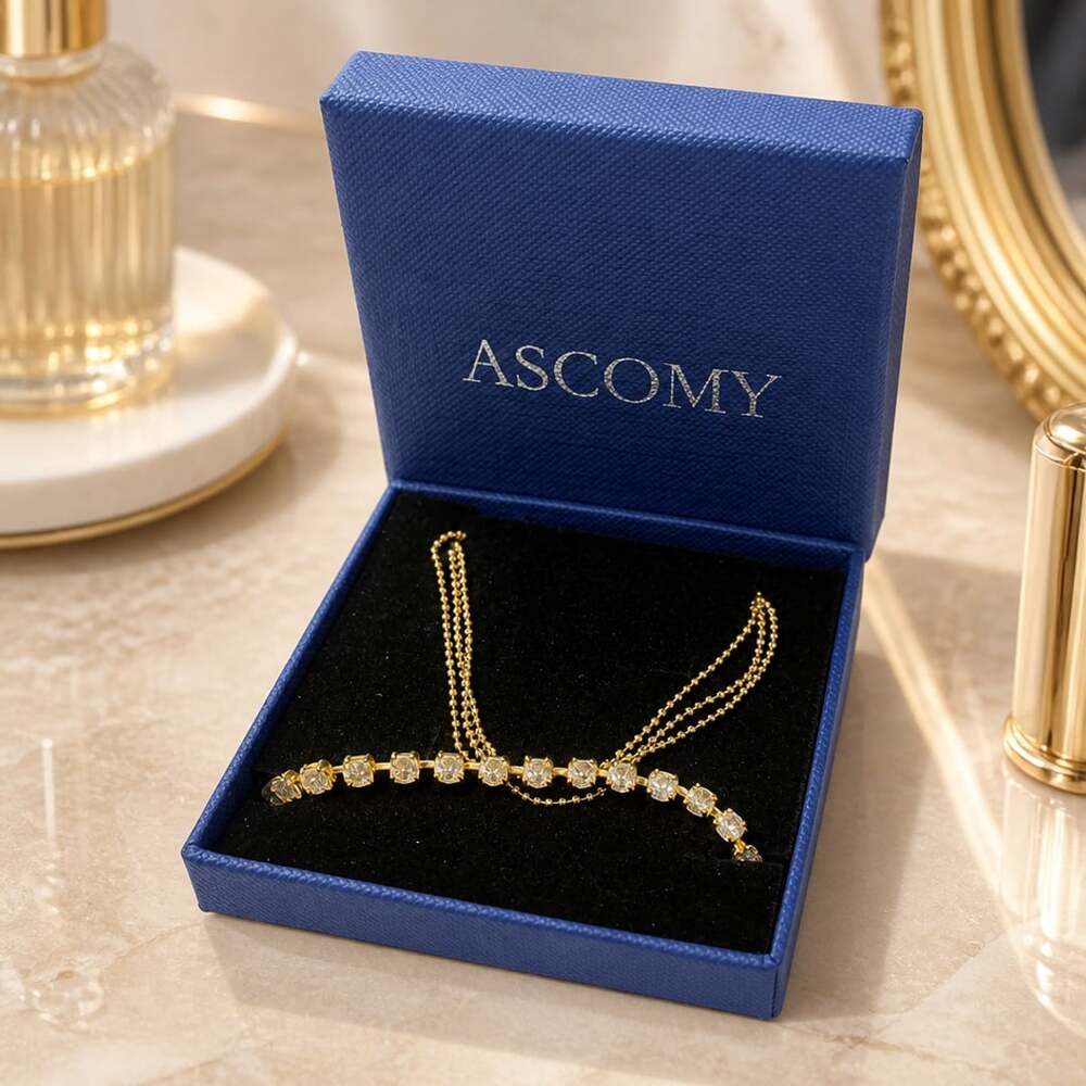 ASCOMY Gold Ankle Bracelet Set with Rhinestones and Beaded Chain